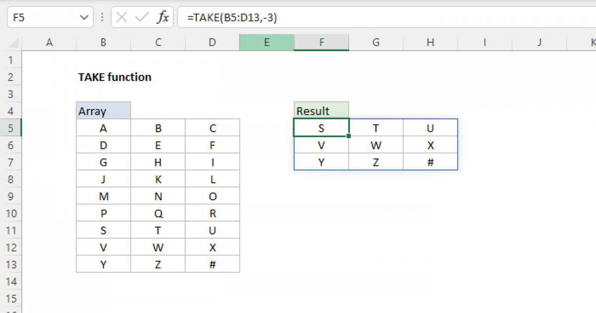 Excel TAKE function Exceljet